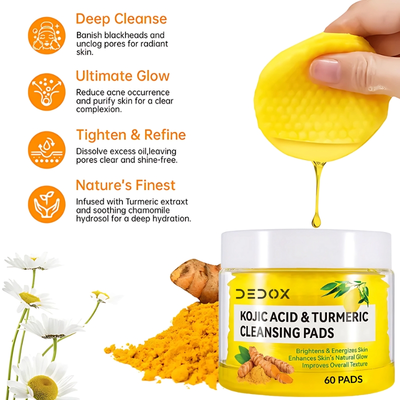 DEDOX Kojic Acid & Turmeric Cleansing Pads | Exfoliating Face Toner Pads for Glowing Skin, Acne, Dark Spots & Pigmentation | Vitamin C + Chamomile | 60 Pcs | Korean Skincare | All Skin Typesdedox kojic acid turmeric cleansing pads, dedox cleansing pads, dedox skincare, kojic acid toner pads, turmeric toner pads, exfoliating toner pads, korean skincare toner pads, brightening toner pads, dark spot toner pads, pigmentation toner pads, acne toner pads, vitamin c toner pads, chamomile toner pads, face exfoliating pads, glow toner pads, daily exfoliating pads, gentle exfoliating toner, acne prone skin toner pads, all skin types toner pads, korean exfoliating pads,