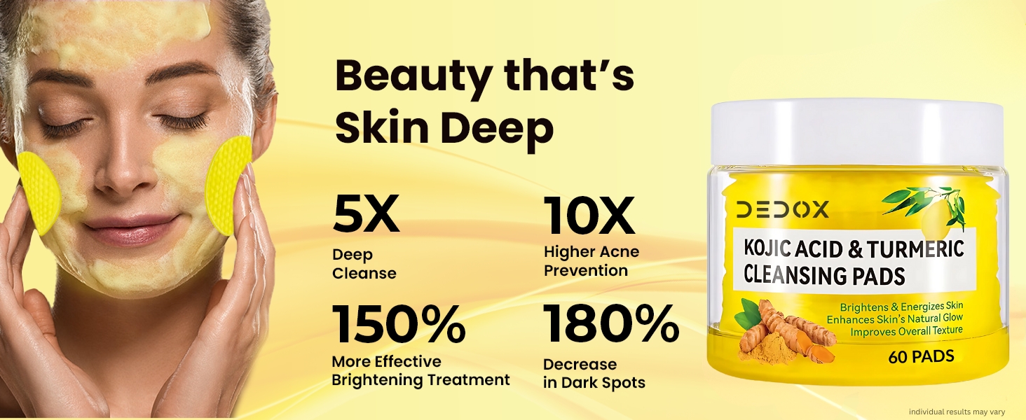 dedox kojic acid turmeric cleansing pads, dedox cleansing pads, dedox skincare, kojic acid toner pads, turmeric toner pads, exfoliating toner pads, korean skincare toner pads, brightening toner pads, dark spot toner pads, pigmentation toner pads, acne toner pads, vitamin c toner pads, chamomile toner pads, face exfoliating pads, glow toner pads, daily exfoliating pads, gentle exfoliating toner, acne prone skin toner pads, all skin types toner pads, korean exfoliating pads,DEDOX Kojic Acid & Turmeric Cleansing Pads | Exfoliating Face Toner Pads for Glowing Skin, Acne, Dark Spots & Pigmentation | Vitamin C + Chamomile | 60 Pcs | Korean Skincare | All Skin Types